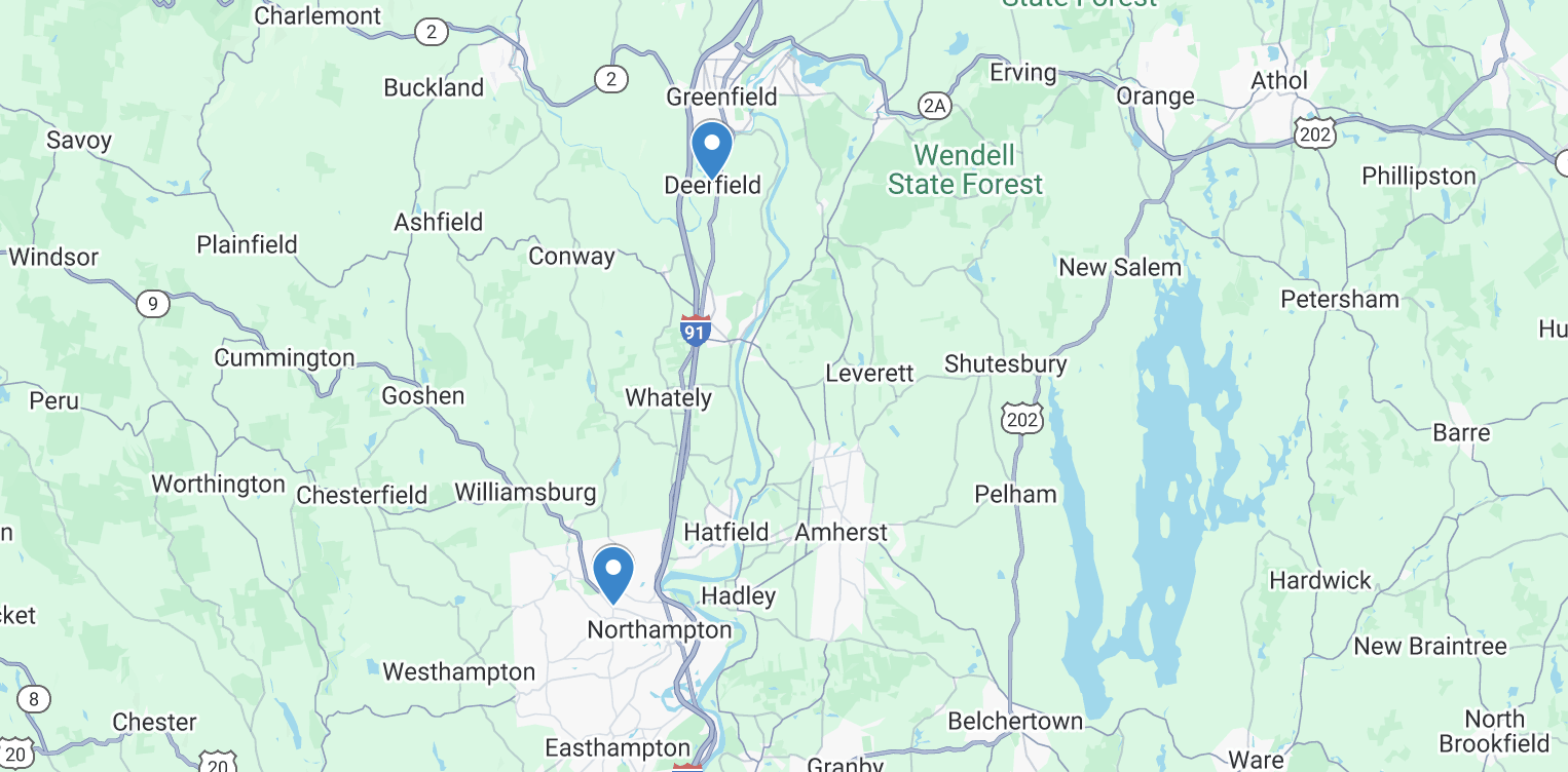 a map of our service area showing the pioneer valley